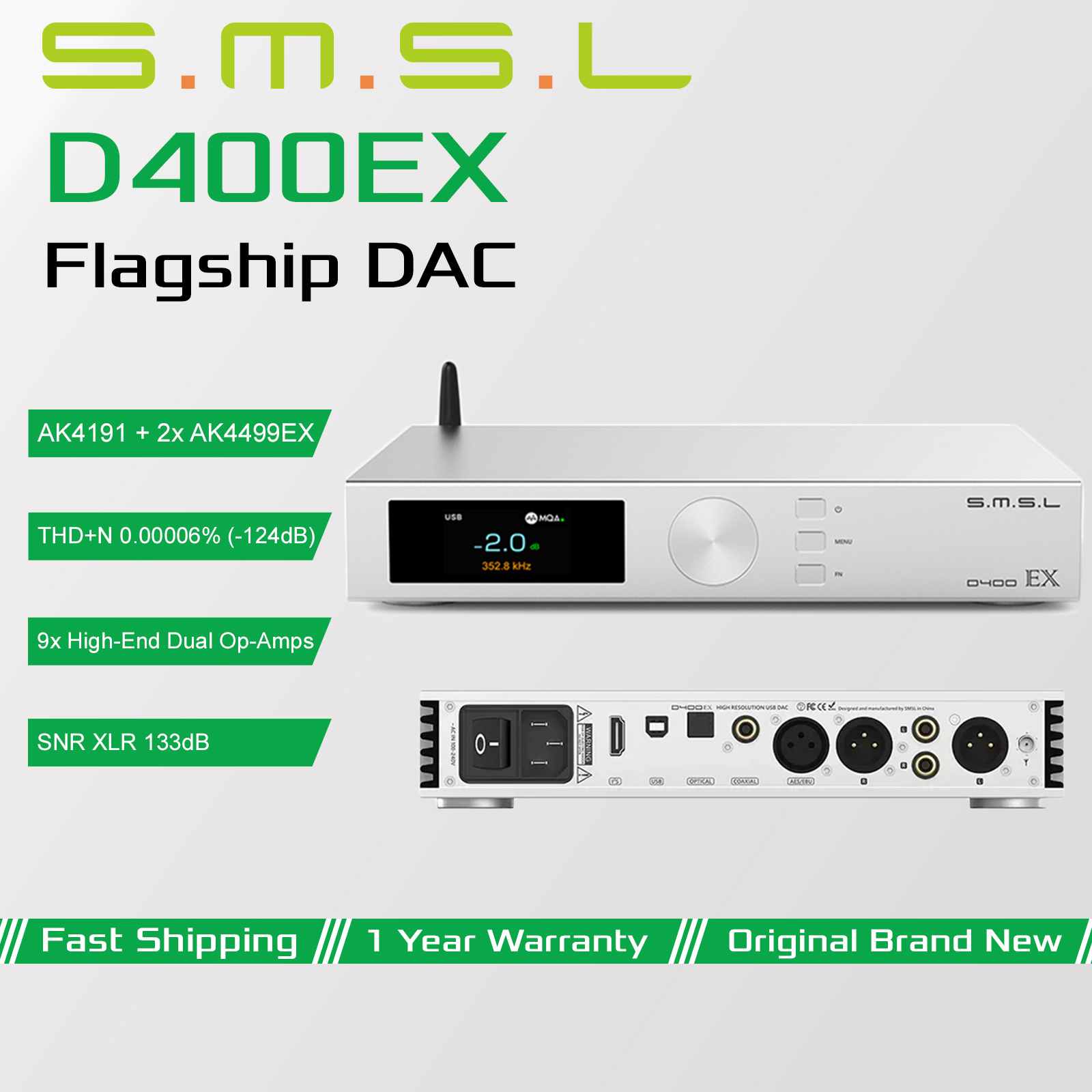 SMSL D400EX Hi-Res Audio Decod - Dac Usb Coaxial Optical Bluetooth 评论和价格